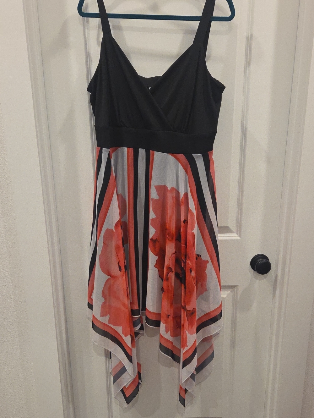 Avenue Black and Coral High-Low Floral Dress
